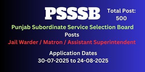 Punjab PSSSB Jail Warder, Matron & Assistant Superintendent